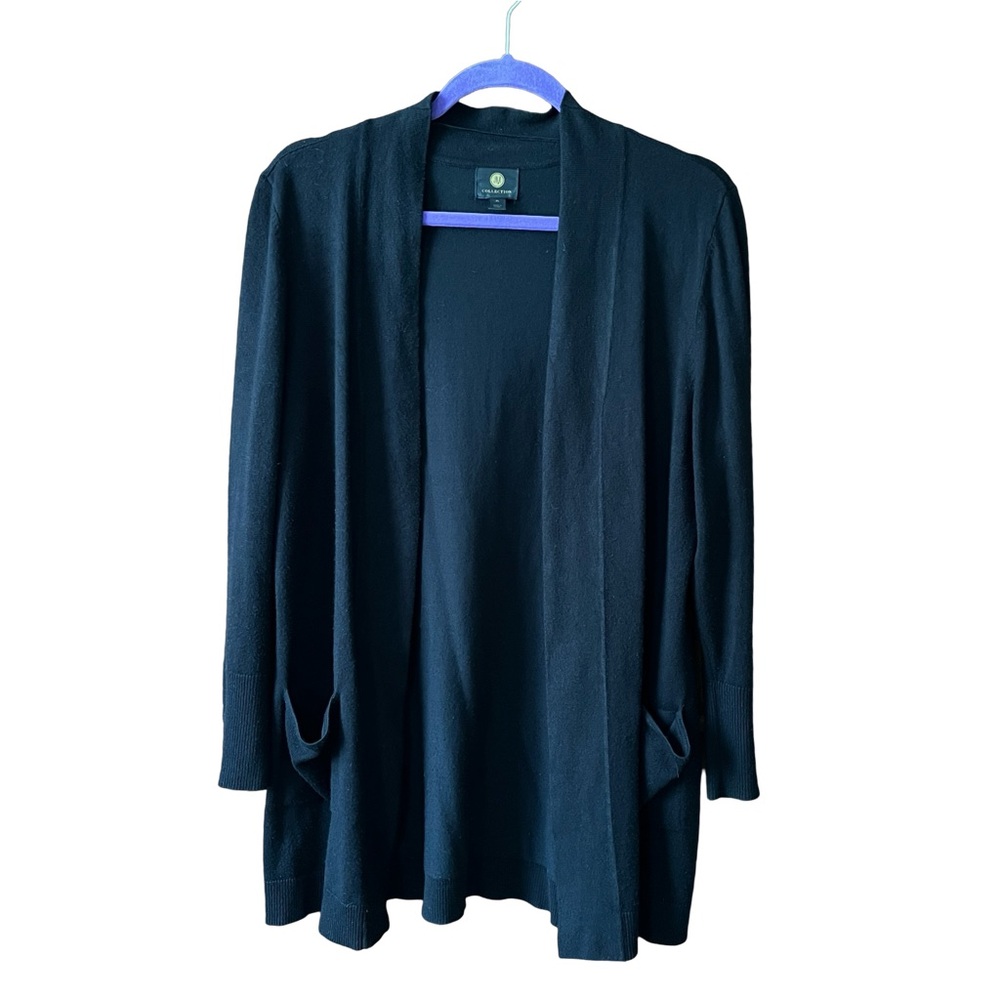 JM Collection Petite L Women's Long Sleeve Navy cardigan Sweater With Pockets - Picture 1 of 5